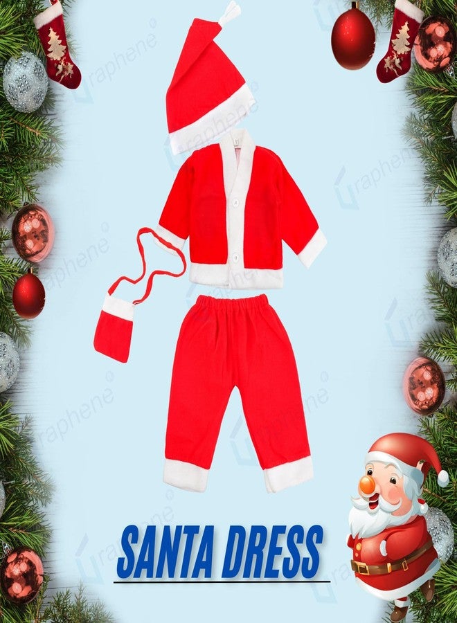 GRAPHENE Santa Claus Dress Christmas Santa Costume for Children With Jacket Pant Cap Pouch For Kids Boy & Girls Size-2 (Pack Of 1) (Age 1 year to 2 years) - Image 2